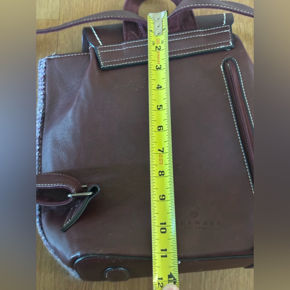 Islander Jura Backpack in burgundy leather and burgundy multi Harris Tweed - Picture 11 of 16